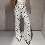 KYLETHOMASW  -  Women's Polka Dot Pants Fashion High Waist Printed Casual Lace-up Pants Vintage Commuting Streetwear Female Trousers
