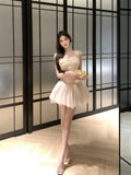 KYLETHOMASW  -  French Sexy Elegant Fashion Mini Evening Dress Women's 3D Flower Tulle Off-shoulder Backless Princess Party Dress High Street