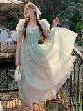 KYLETHOMASW  -  French Vintage Court Style Princess Dresses Summer Elegant Puff Sleeve Evening Party Vestidos Women Corset A-line Robe