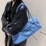 KYLETHOMASW  -  Sweet Cute Bow Underarm Bag Women Blue Leather Large Capacity Shoulder Bags Ladies Fashion Casual Commute Versatile Handbag Chic
