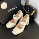 KYLETHOMASW  -  Red Patent Leather Mary Jane Pumps for Women Strap Buckle Chunky High Heels Shoes Woman Platform Pump Burgundy Party 43