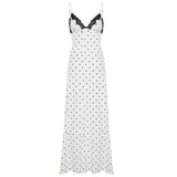 KYLETHOMASW  -  French Style Polka Dot Print Long Dress Coquette Aesthetic Contrast Color Lace Patchwork Sleeveless Sundress Holiday