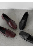 KYLETHOMASW  -  Elegant Burgundy Square Toe Loafers Women Fashion Metal Buckle Stitching Designer Shoes Comfortable Commuting Flat Office Shoes
