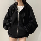 KYLETHOMASW  -  Solid Color Women's Hoodie Jacket Retro Sweatshirt Thick Warm Winter Loose Fit Long Sleeve Top Casual Coat Daily Outerwear