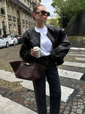 Kylethomasw  -  Fashion Zipper Round Neck Faux Leather Jacke Women Long Sleeved Solid Color Casual Coat 2024 Autumn New Lady Commuting Outerwear