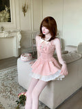 KYLETHOMASW  -  Kawaii Pink Mini Dress Women Fashion Party Bow Patchwork Ball Gown Dresses Summer Y2K Sexy Gyaru Halter Bodycon Vestidos