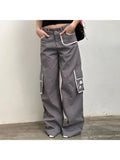 Kylethomasw  Woman Denim Pants Loose Trousers Low Waist Sweatpants Floor-Length Cargo Pockets Pants Bell Bottoms Hiking Design Pant Y2K