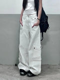 KYLTHOMASW  -  Summer White Womens Jeans High Waist Baggy Casual Vintage Y2K Trend Straight Cargo Pants Street American Wide Leg Denim Trouser