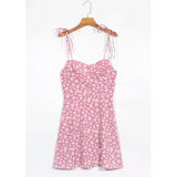 KYLETHOMASW  -  Retro Daisy Flower Print Bandage Spaghetti Strap Dress Retro Sexy Women Slim Bow Lacing Up Sling Dresses Holiday Robe