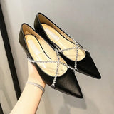 KYLETHOMASW  -  Women's single shoes,Europeanand American spring and autumn newfashionable pointeddiamond chainflat bottomed shallow mouth shoes