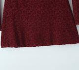 KYLETHOMASW  -  Sexy Wine red Flocking Flower Mesh Flare Sleeve Dress Woman Bow Square neck Package Hips A-line Mini Party Robe Bodycon