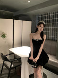 KYLETHOMASW  -  Heavyweight Velvet Mini Dress Women Sparkling Star Diamond One Shoulder High Waist Puffy Silken Gown Street Style Trendy Fashion