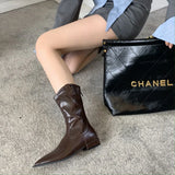 KYLETHOMASW  -  Black Pointed Toe Boots Woman Chunky Shoes Fall High Heels Brown Ankle Boots Back Zipper Ladies Shoes