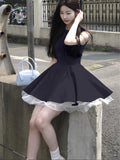KYLETHOMASW  -  Celebrity Lady Bithday Party Blue Black Ball Gown Mesh Patchwork A Line Dress Summer Sleeveless O Neck Mini Fluffy Tank Dress