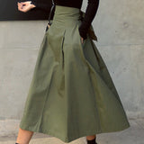 Kylethomasw New Autumn Black Skirts Womens Korean Fashion Solid Color Big Swing Female Skirt Long Skirt Wild High Waist Bow Slim Skirts