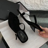 KYLETHOMASW  -  Footwear Wedges Women Heeled Slippers Shoes Fashion Pointed Toe Ladies Wedges Slippers Shoes Female Slides Sandals  Flip flops