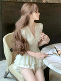 KYLETHOMASW  -  French Sweet Retro Elegant 2 Piece Sets Women Bow Design Short Sleeve Y2k Tops + Shorts Pants Female Chic Korea Popular Clothes