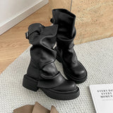 KYLETHOMASW  -  Autumn Vintage Thick Bottom Woman Knight Boot Fashion Belt Buckle Ladies Concise Slip On Short Booties