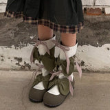 KYLETHOMASW  -  Niche Design Round-toe Long-thigh Boots for Women New Big-toe Strap-on Bow Fashion Flat Shoes
