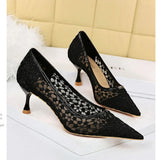 Kylethomasw Summer Shoes Women 2024 Fashion Sexy Banquet Women's Shoes Fine Heel High Heel Pointed -headed Mesh Hollow Lace Ladies Shoes