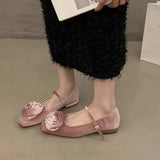 KYLETHOMASW  -   Cute Flock Flowers Flat Shoes for Women Shallow Elegant Dress Shoes Comfort Soft Sole Square Toe Designer Mary Jane Ballet Shoes