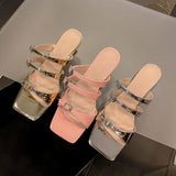 KYLETHOMASW  -  Fashion Design Women Slippers Summer Buckles High Heels Sandals Party Office Ladies Genuine Leather Pumps Shoes Woman