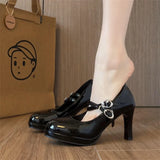 KYLETHOMASW  -  Designer Thick Heel Women Mary Jane Shoes Concise Shallow Belt Buckle Shoes Spring Ladies Outdoor Elegant Dress Dancing Pumps