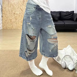 KYLETHOMASW  -  American Retro Denim Pants Women Holes Spring Summer Streetwear Loose Wide Leg Trousers Fashion Casual Pantalones Mujer