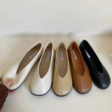 KYLETHOMASW  -  Retro Round Toe Loafers Women Solid Leather Flats Shallow V-Open Boat Mocasines Femmes Comfy Slip On Daily Walking Shoes Ladies