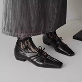 KYLETHOMASW  -  Women Pleated Hollow Mary Jane Style Shoes with Bow Design Flat Shoes Square Toe Casual Comfortable Outdoors Women Shoes Fashion