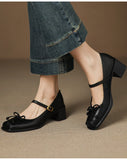 KYLETHOMASW  -  Butterfly-knot Elegant Shallow Mouth Women Pumps 2025 Mary Jane Fashion Square Toe Metal Buckle Thick Heel Dress Ladies Footwear