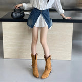KYLETHOMASW  -  Retro Rivet Belt Buckle Ankle Boots Women Fashion Metal Chain Chunky Heel Designer Boots High Quality Faux Suede Mid Calf Boots