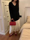KYLETHOMASW  -  Autumn Patchwork Lace Long Skirts Women Elegant V-Neck Vintage Slim Casual 2024 New Full Sleeve Daily Office Lady