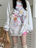 Kylethomasw Kawaii Cat Print Hoodie Women Cutecore Long Sleeve Sweatshirt American Retro E-girl Kitten Angel Graphic Alt Clothes Y2k