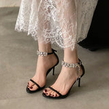 KYLETHOMASW  -  Luxury Rhinestones Women Heels Sandals Shoes Fashion Round Toe Female Ankle Strap Footwear Party Ladies High Heels Shoes Pumps