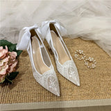KYLETHOMASW  -  White Heels French Dress Wedding Shoes Lace Bridesmaid Shoes White Pointed High Heels Women's Stiletto Design Bridal Shoes