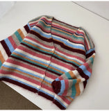 KYLETHOMASW  -  Retro Colorful Striped Knitted Cardigans Women Outerwear Autumn Winter Casual Loose V-neck Single Breasted Sweater Coats Tops
