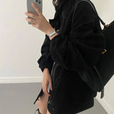 KYLETHOMASW  -  Korean Harajuku Stand Up Collar Long Sleeved Loose Jacket Casual Zipper Button Decoration Windbreaker Coat Streetwear Spicy Girl