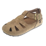 KYLETHOMASW  -  ONG Genuine Leather Hollow out Flat Roman Sandals Versatile Casual Cage oes mid Heel round Toe Summer Faion Women's oes