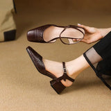 KYLETHOMASW  -  2025 Vintage Women Sandals Square Toe Thick Heels 3.5cm Buckle Strap Breathable Small Size 31 32 33 Sweet Daily Shoes