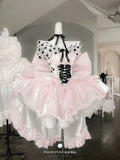 KYLETHOMASW  -  Fairy Princess Dress Sweet Girl Women's Pink Polka Dot Off Shoulder Big Bow Trailing Puffy Short Birthday Party Lolita Dresses