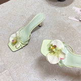 KYLETHOMASW  -  Female Slip On Footwear Square Toe Ladies High Heels Pumps Slides Shoes Luxury Fashion Flower Women Thin Heels Shoes 2025 New