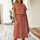 Kylethomasw Summer Polka Dot Dress Ladies Leopard Print Shirt Dress Women Midi High Waist Beach Vacation Bohemian Dresses Vestido 21818