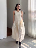 KYLETHOMASW  -  Casual Long Dress Women 2025 Korean Summer Design Round Neck Pleated Texture Slim Fit Sleeveless Vest Vestidos