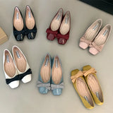 KYLETHOMASW  -  2025 New Fashion Mary Jane Shoes Women Square Toe Flats Shallow Dress Shoe Butterfly Knot Patent Leather Soft Soled Ballet Shoes