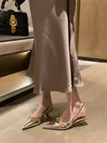 KYLETHOMASW  -  Elegant Metal Decoration Pointed Toe Women Pumps Fashion Thin Low Heels Sandals Casual Dress Mules Shoes