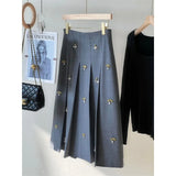 KYLETHOMASW  -  Vintage Diamond Beading Skirts for Women Summer New Preppy High Waist Slim A-line Pleated Skirt Y2k Jupe Faldas Muje Saia K488