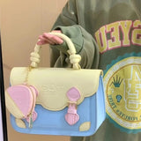 KYLETHOMASW  -  Sweet Cute Color Block Handbag Women JK Academy Style Square Leather Shoulder Bag Ladies Fashion Minimalist Kawaii Messenger Bag