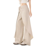 KYLETHOMASW  -  High Waist Wide Leg Pants Women's Brown Grey Asymmetrical Sash Slimming Drape Straight Casual Suit Pants Vintage Style