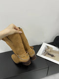 KYLETHOMASW  -  Retro Rivet Belt Buckle Ankle Boots Women Fashion Metal Chain Chunky Heel Designer Boots High Quality Faux Suede Mid Calf Boots